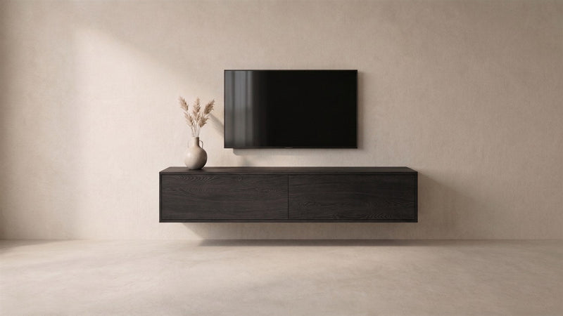 Onyx eiken zwevend tv-meubel vooraanzicht