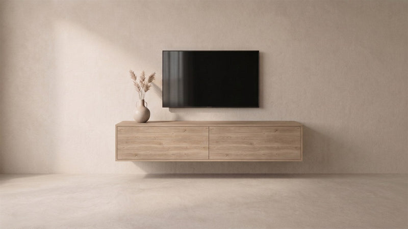 Duin eiken zwevend tv-meubel vooraanzicht