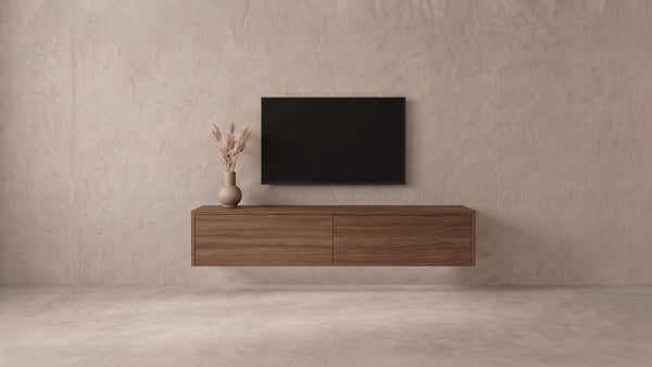 Zwevend tv-meubel Cognac walnoot, Liventa Air op maat, vooraanzicht