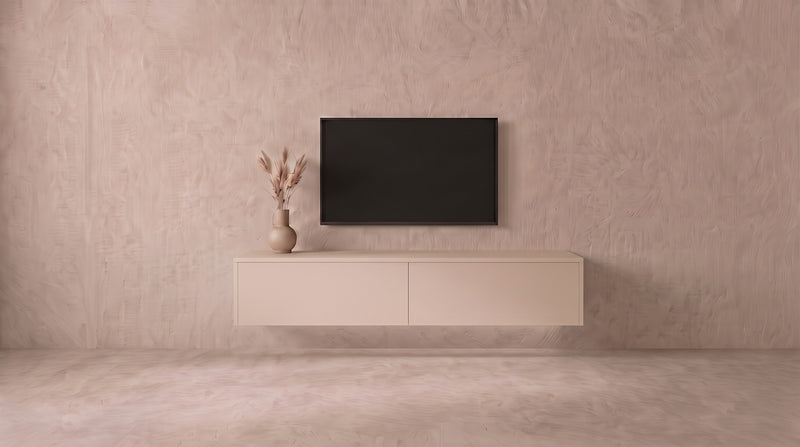 Zwevend tv-meubel Kasjmier linnen met 2 vakken, Liventa Air op maat, vooraanzicht
