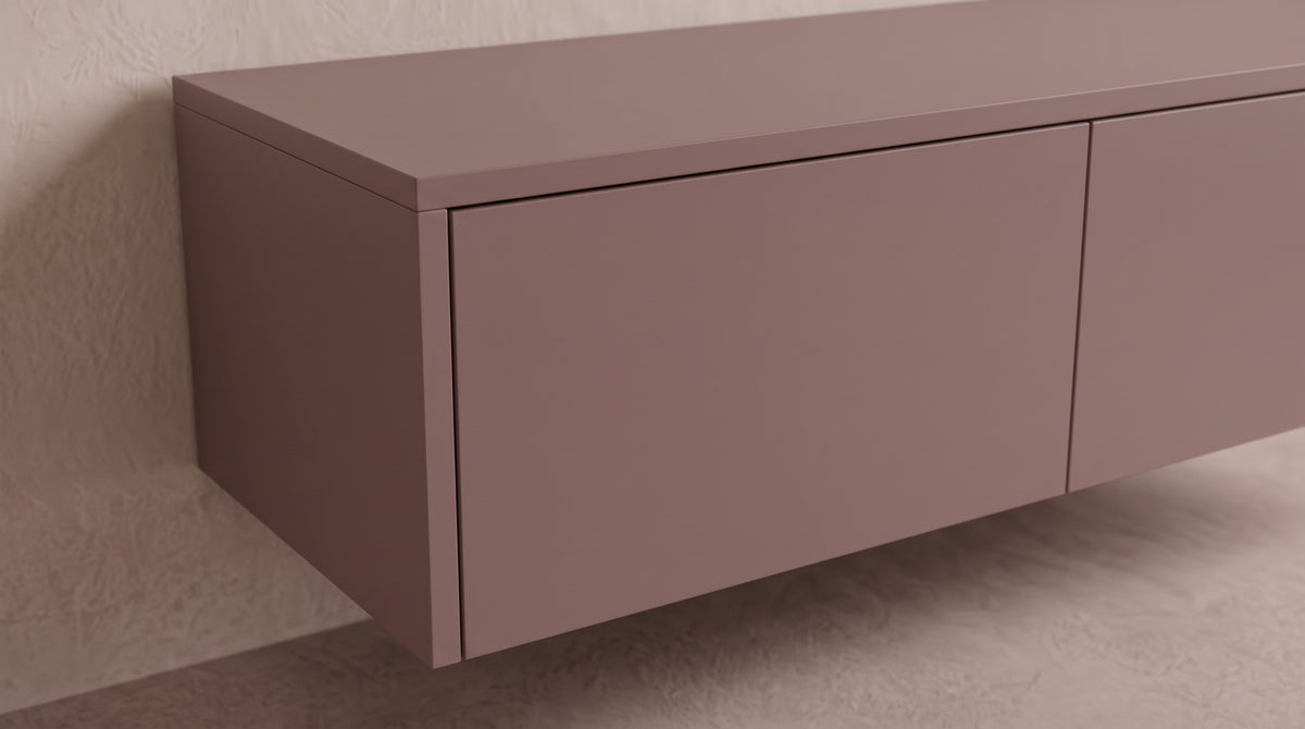 detail~Zwevend tv-meubel Oud roze, Liventa Air, close-up van het greeploze front